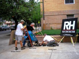 Installing flagpoles, August 2009