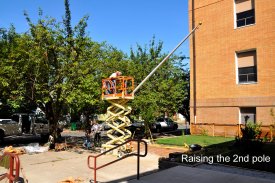 Installing flagpoles, August 2009